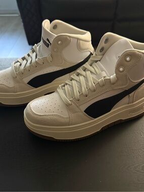 Puma High-Top Sneakers in White, Black, Tan